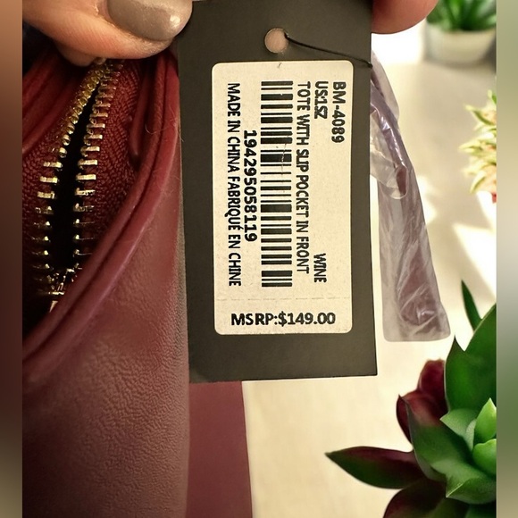 NWT Badgkey Mischka burgundy tote - Picture 3 of 10